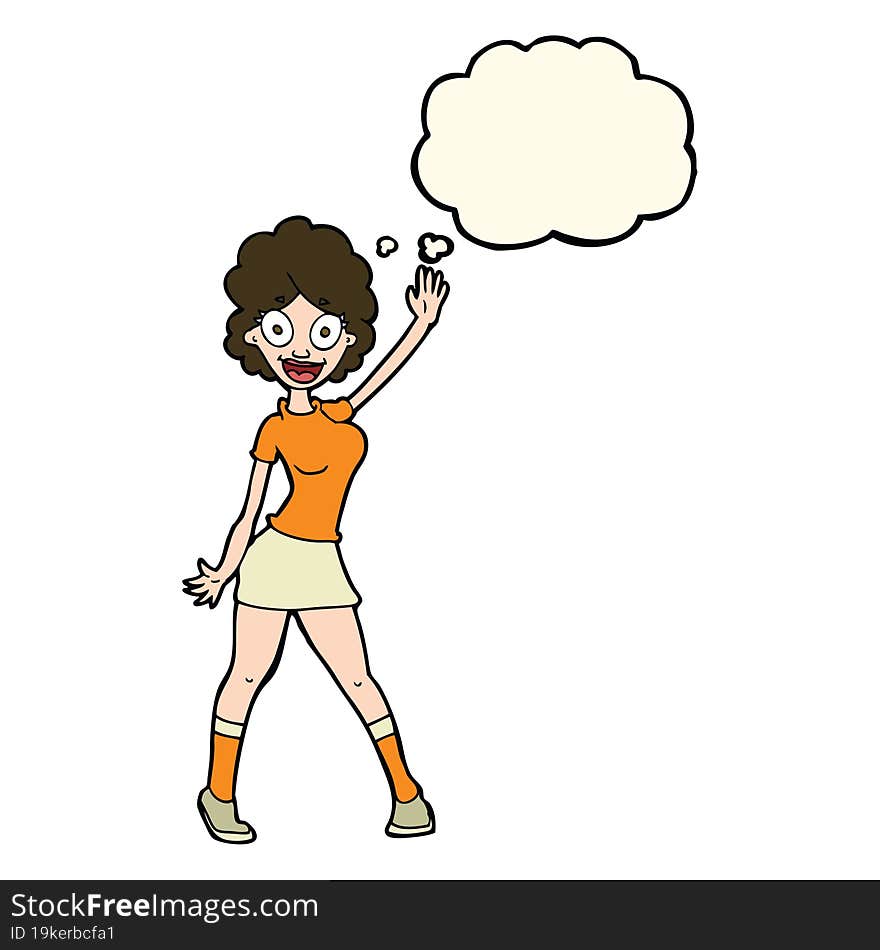 cartoon woman dancing with thought bubble