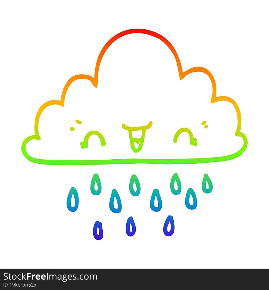 Rainbow Gradient Line Drawing Cartoon Storm Cloud