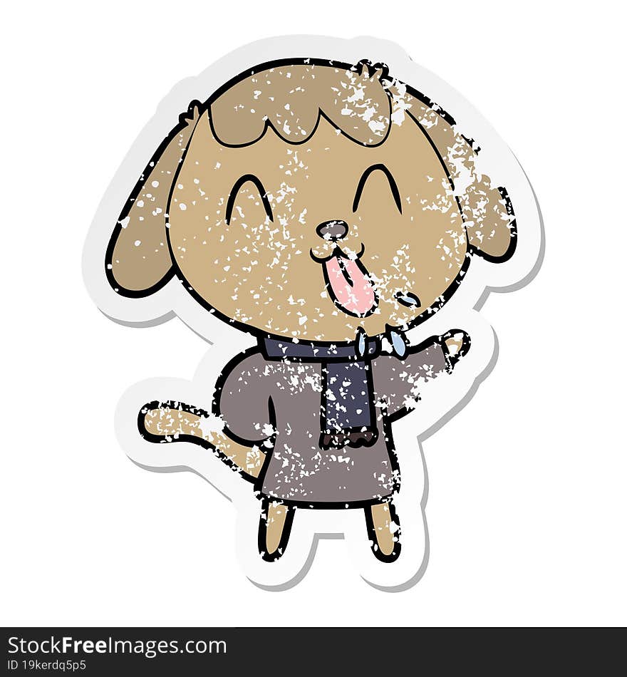 Distressed Sticker Of A Cute Cartoon Dog