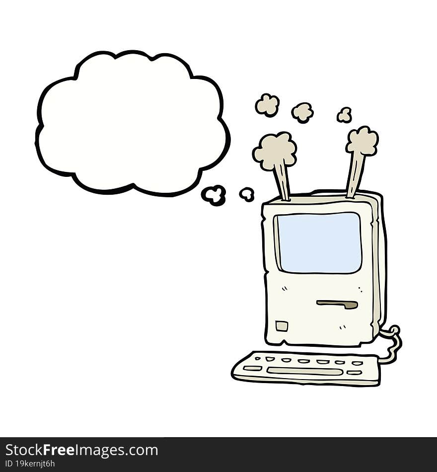 cartoon old computer with thought bubble