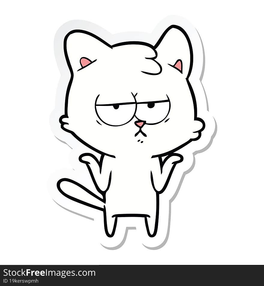 sticker of a bored cartoon cat