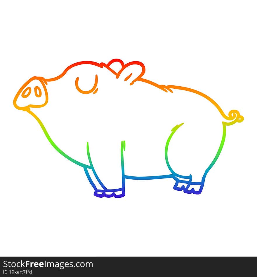 rainbow gradient line drawing of a cartoon pig