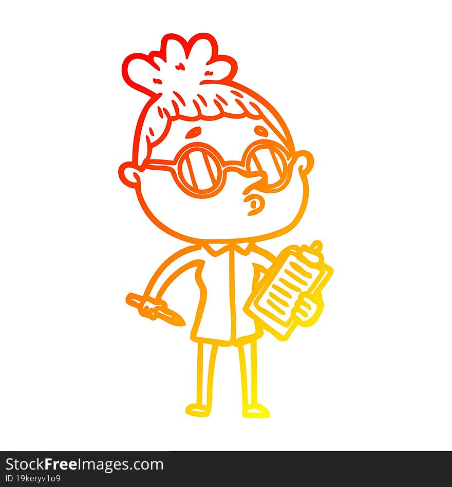 warm gradient line drawing cartoon woman wearing glasses