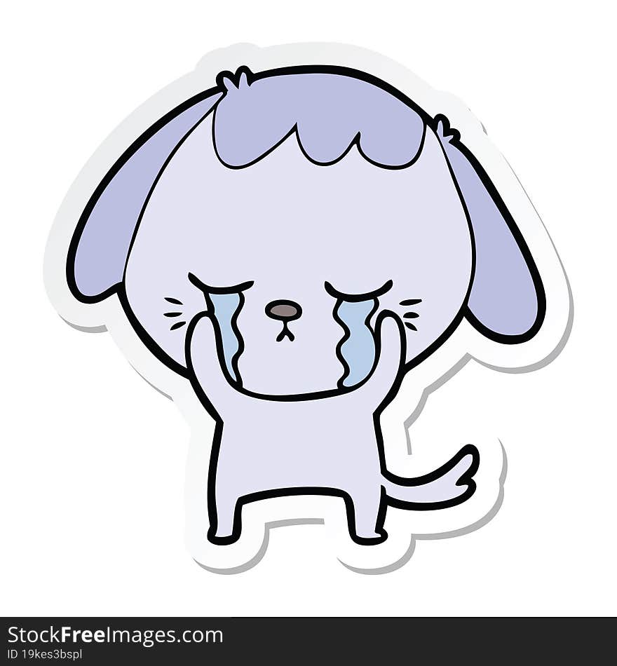 Sticker Of A Cute Puppy Crying Cartoon