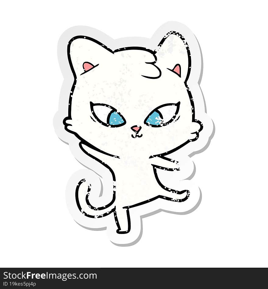 distressed sticker of a cute cartoon cat