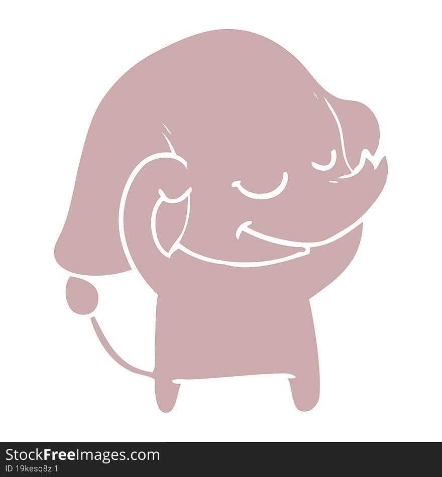 Flat Color Style Cartoon Smiling Elephant