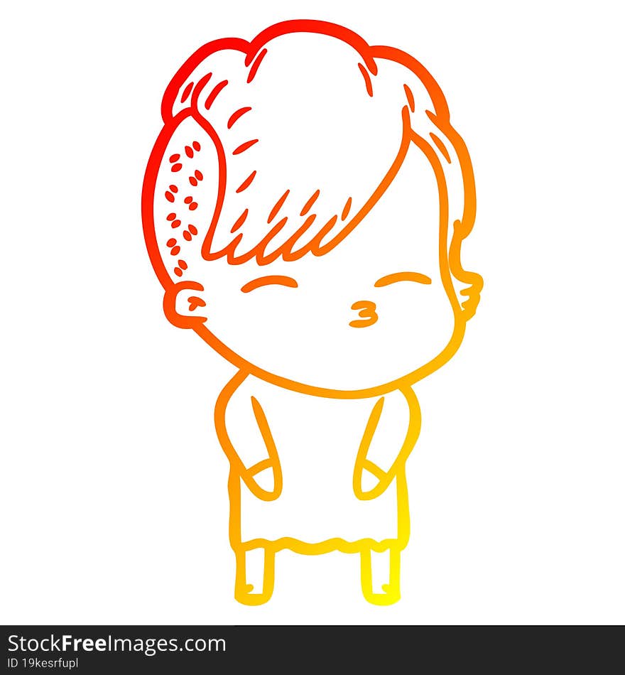 warm gradient line drawing cartoon squinting girl