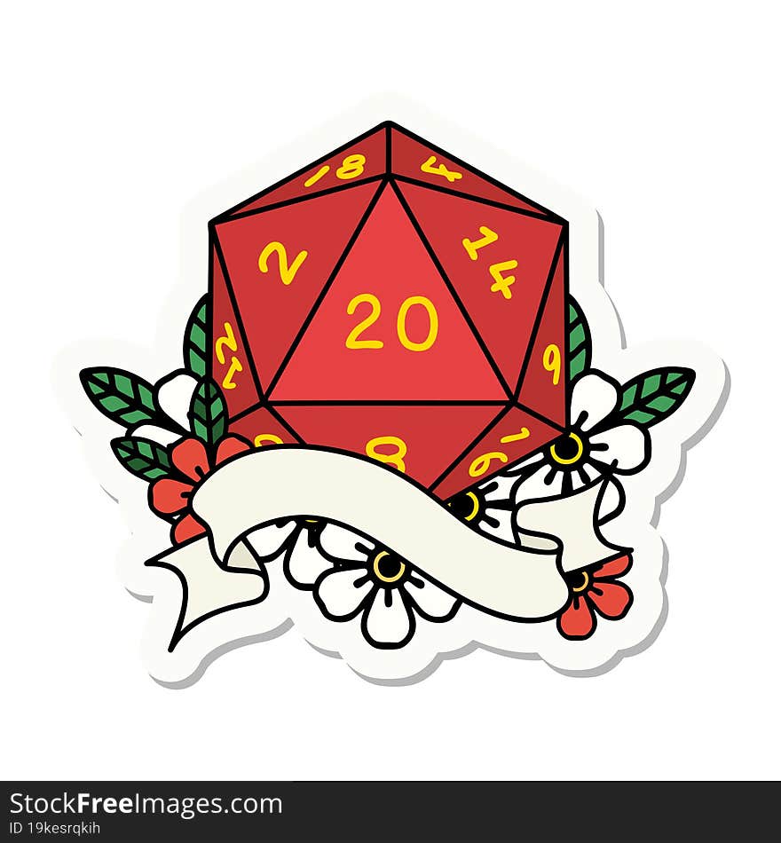 natural twenty D20 dice roll sticker