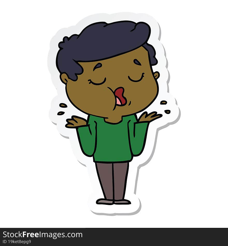 sticker of a cartoon man talking and shrugging shoulders