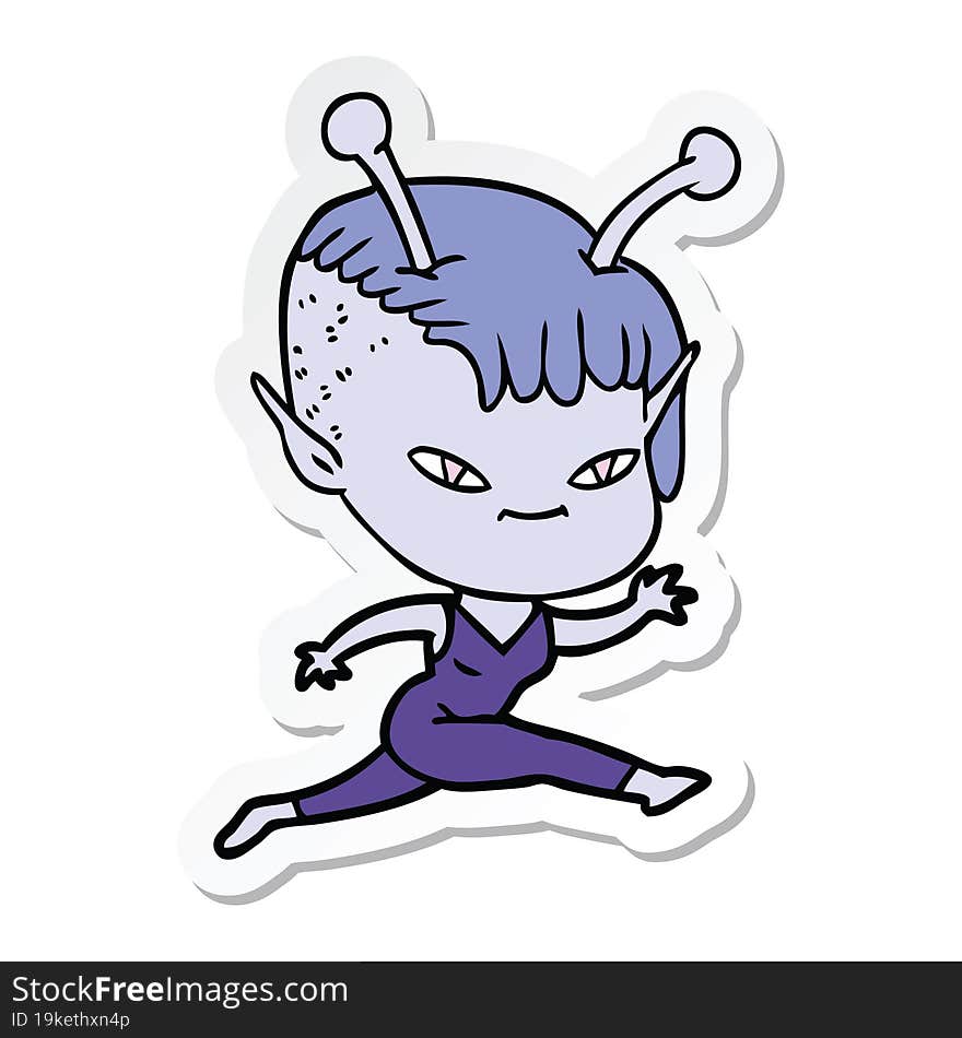 sticker of a cute cartoon alien girl