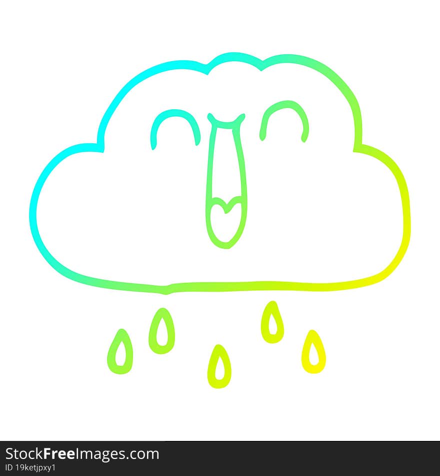 cold gradient line drawing happy cartoon rain cloud