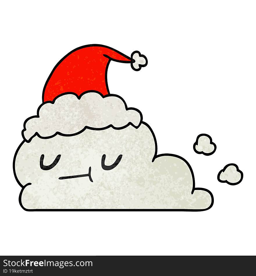 hand drawn christmas textured cartoon of kawaii cloud