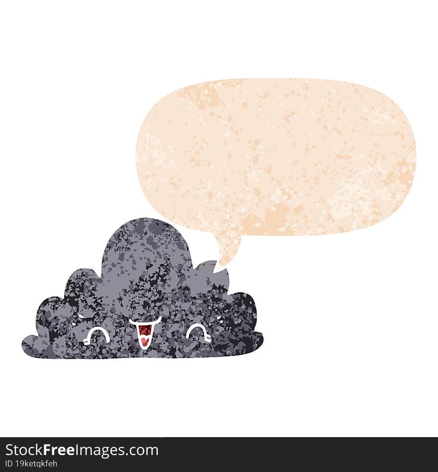 Cute Cartoon Cloud And Speech Bubble In Retro Textured Style