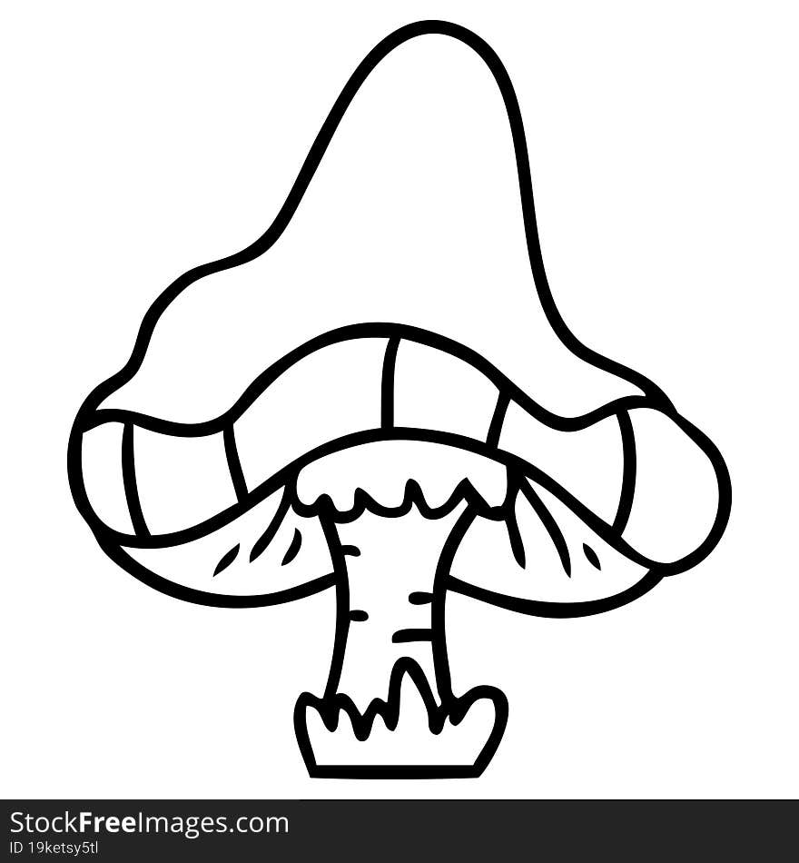 hand drawn line drawing doodle of a single mushroom