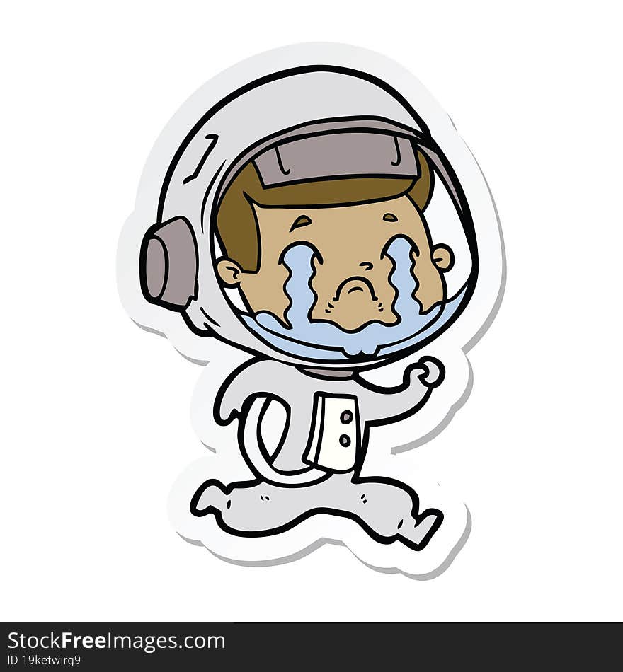 Sticker Of A Cartoon Crying Astronaut