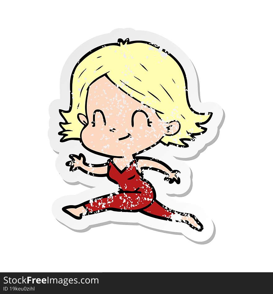 Distressed Sticker Of A Cartoon Friendly Girl