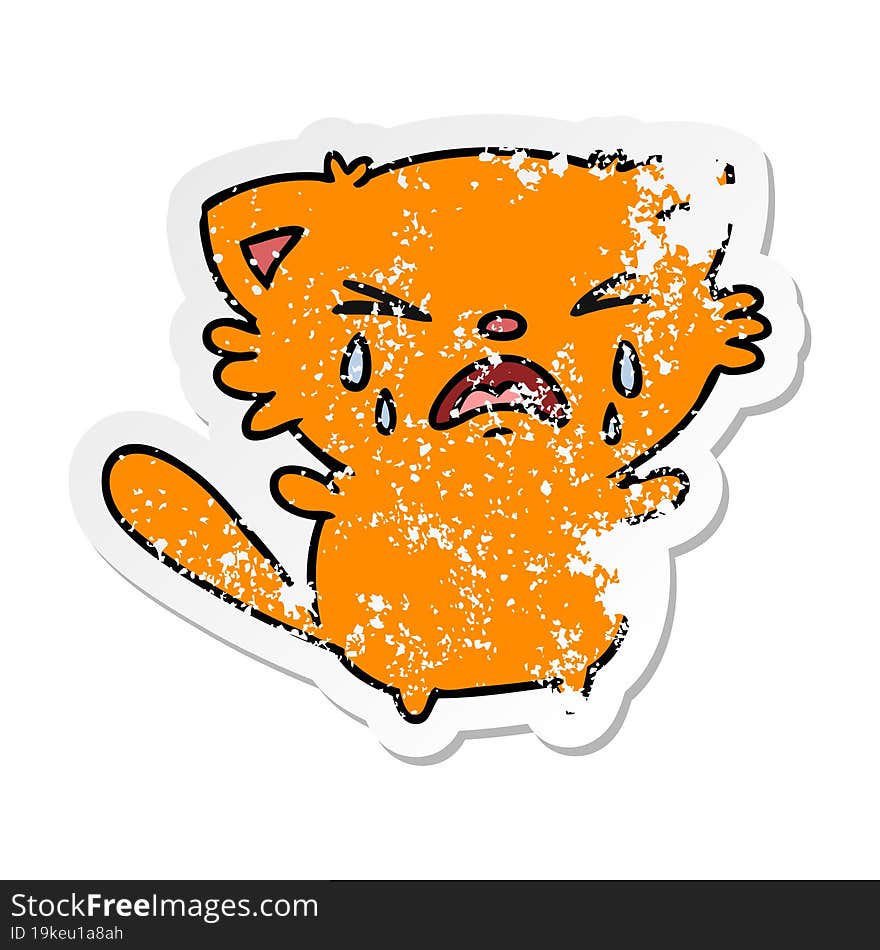 Distressed Sticker Cartoon Of Cute Kawaii Crying Cat