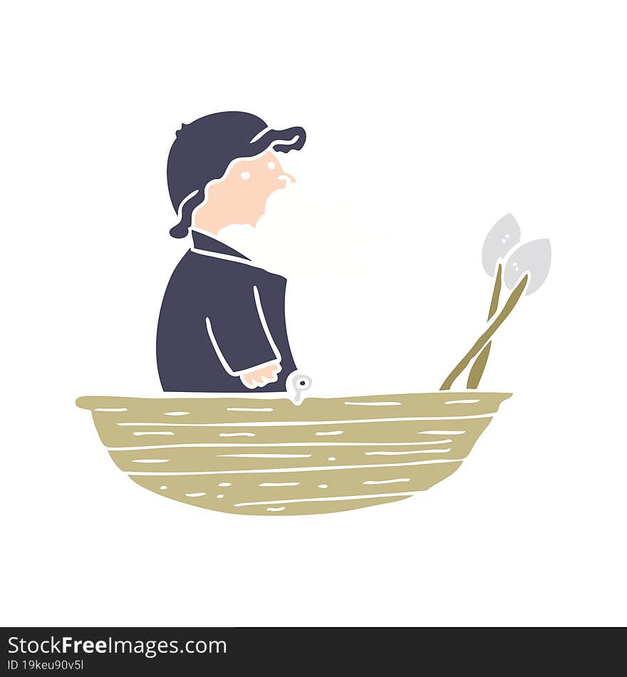 Flat Color Style Cartoon Fisherman