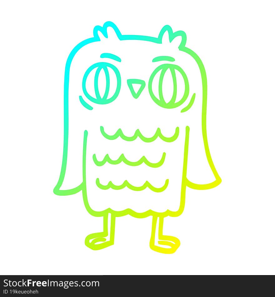 Cold Gradient Line Drawing Cartoon Owl