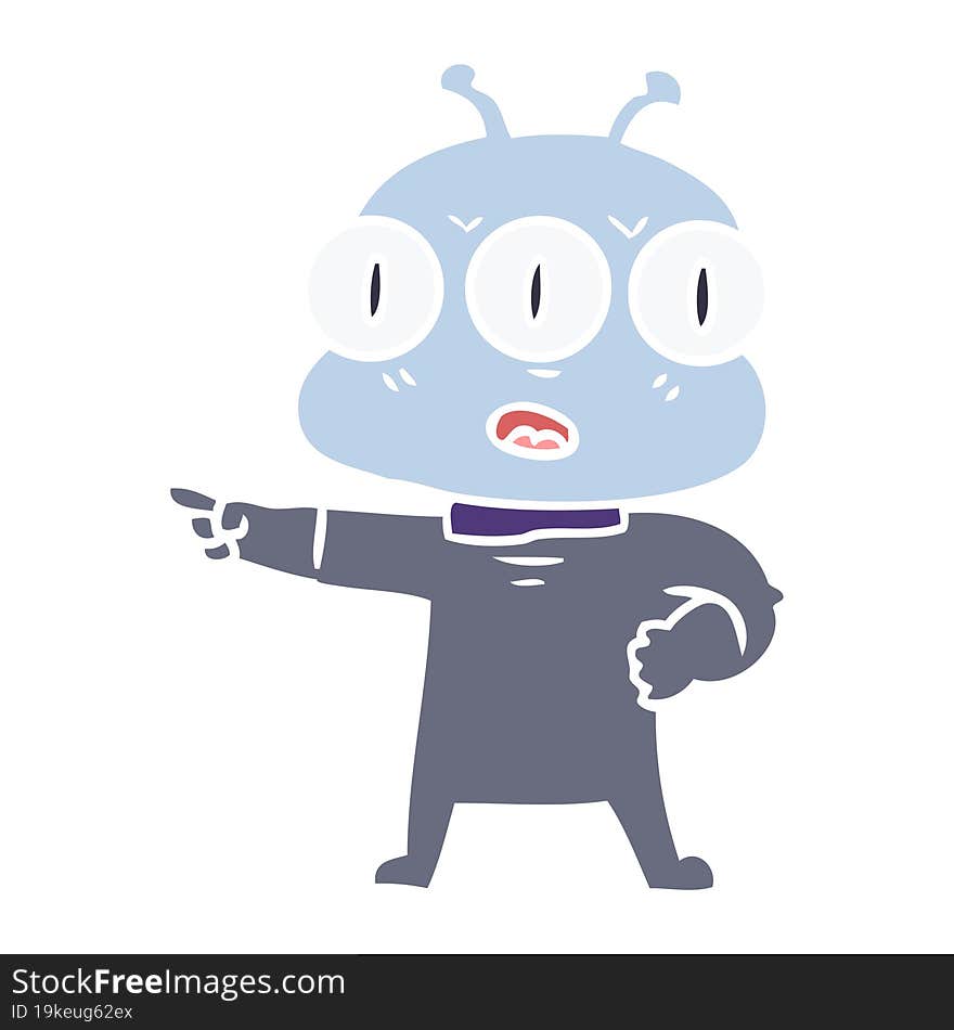 Flat Color Style Cartoon Three Eyed Alien