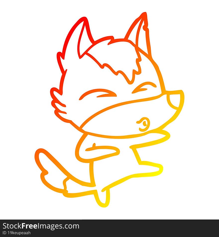 warm gradient line drawing cartoon wolf whistling