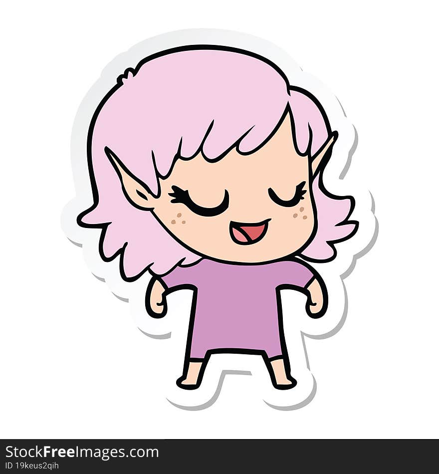 sticker of a happy cartoon elf girl