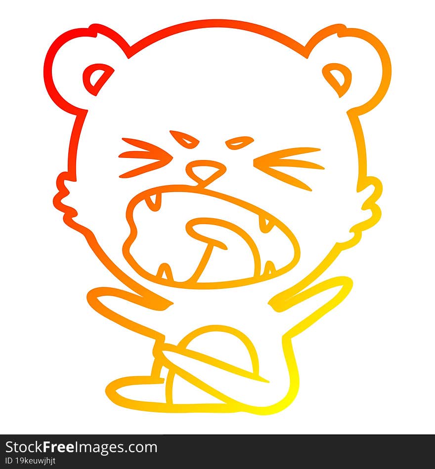 Warm Gradient Line Drawing Angry Cartoon Bear