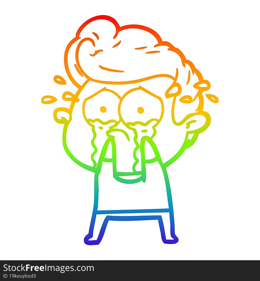 rainbow gradient line drawing cartoon crying man