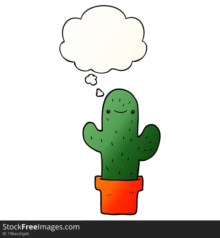 cartoon cactus and thought bubble in smooth gradient style