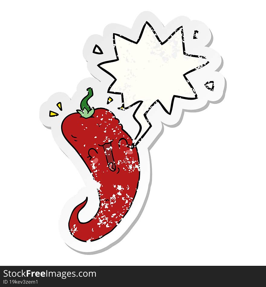 cartoon chili pepper and speech bubble distressed sticker