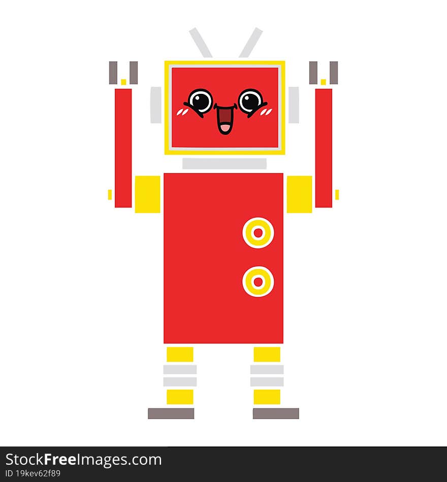 flat color retro cartoon of a happy robot