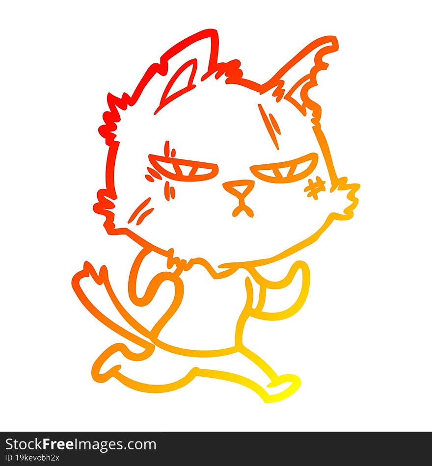 warm gradient line drawing tough cartoon cat running