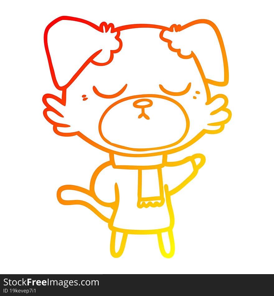 Warm Gradient Line Drawing Cute Cartoon Dog