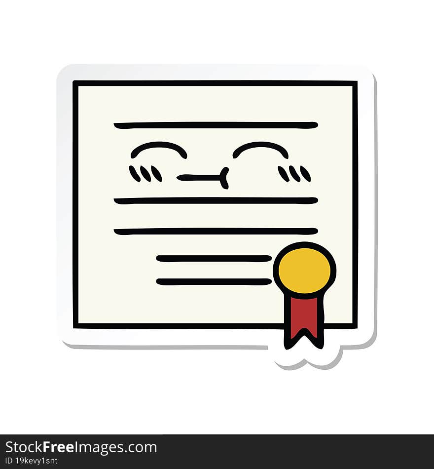 sticker of a cute cartoon graduation diploma