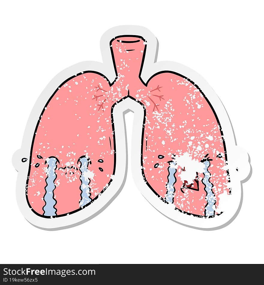 distressed sticker of a cartoon lungs crying