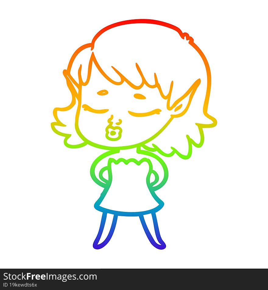 rainbow gradient line drawing of a pretty cartoon elf girl