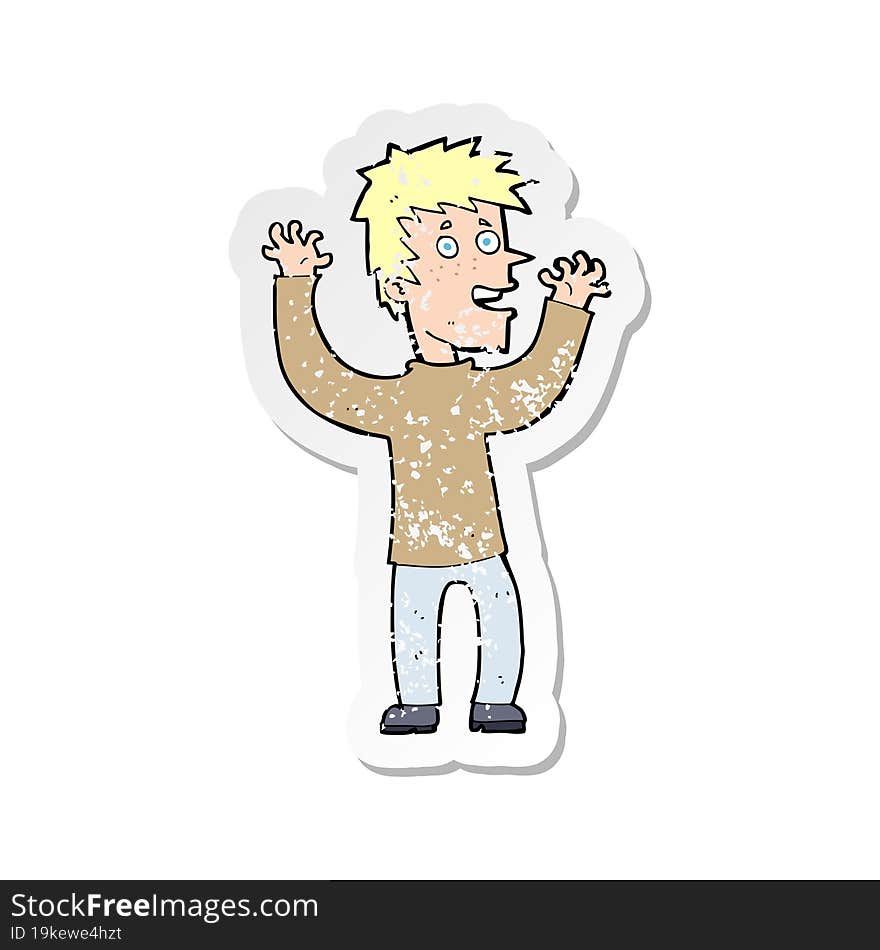 Retro Distressed Sticker Of A Cartoon Excited Man