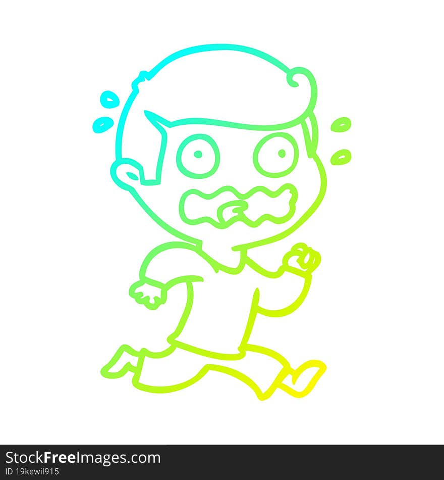 cold gradient line drawing of a cartoon man totally stressed out