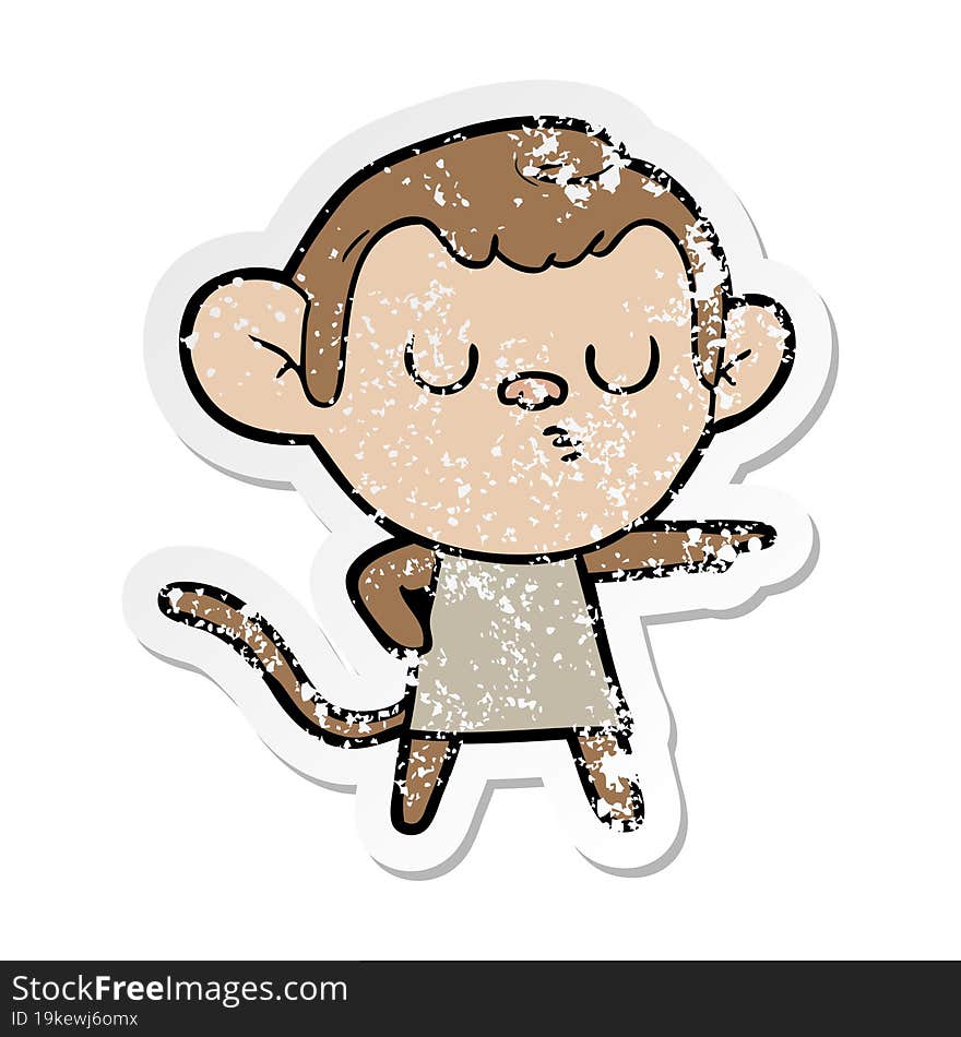 distressed sticker of a cartoon calm monkey