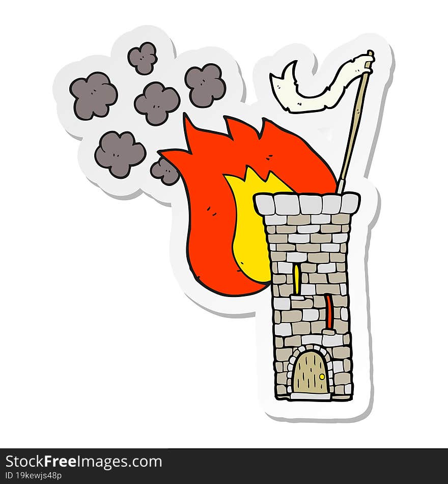 sticker of a cartoon old castle tower waving white flag