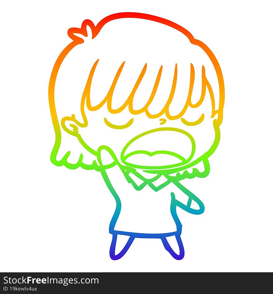 rainbow gradient line drawing cartoon woman talking loudly