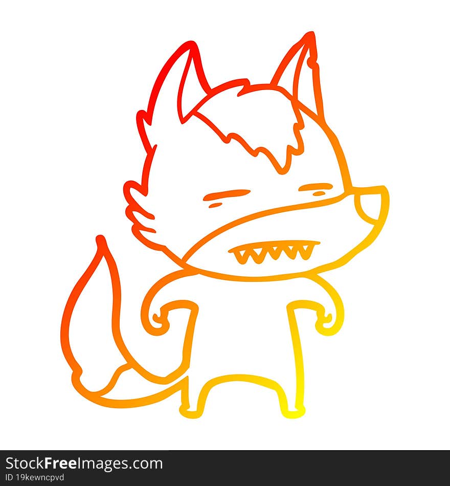 warm gradient line drawing of a cartoon wolf showing teeth