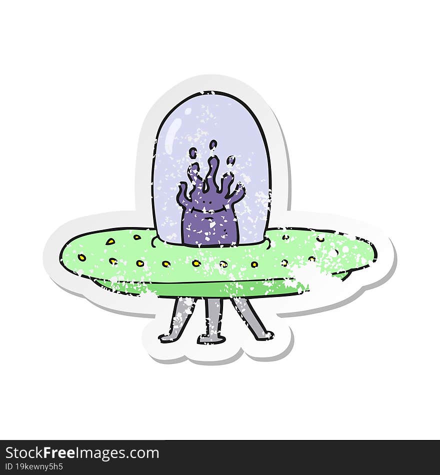 retro distressed sticker of a cartoon flying saucer