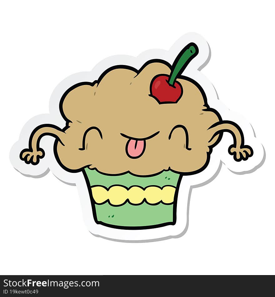 Sticker Of A Cartoon Cupcake