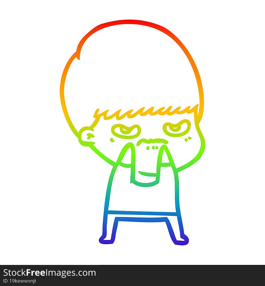 rainbow gradient line drawing annoyed cartoon boy