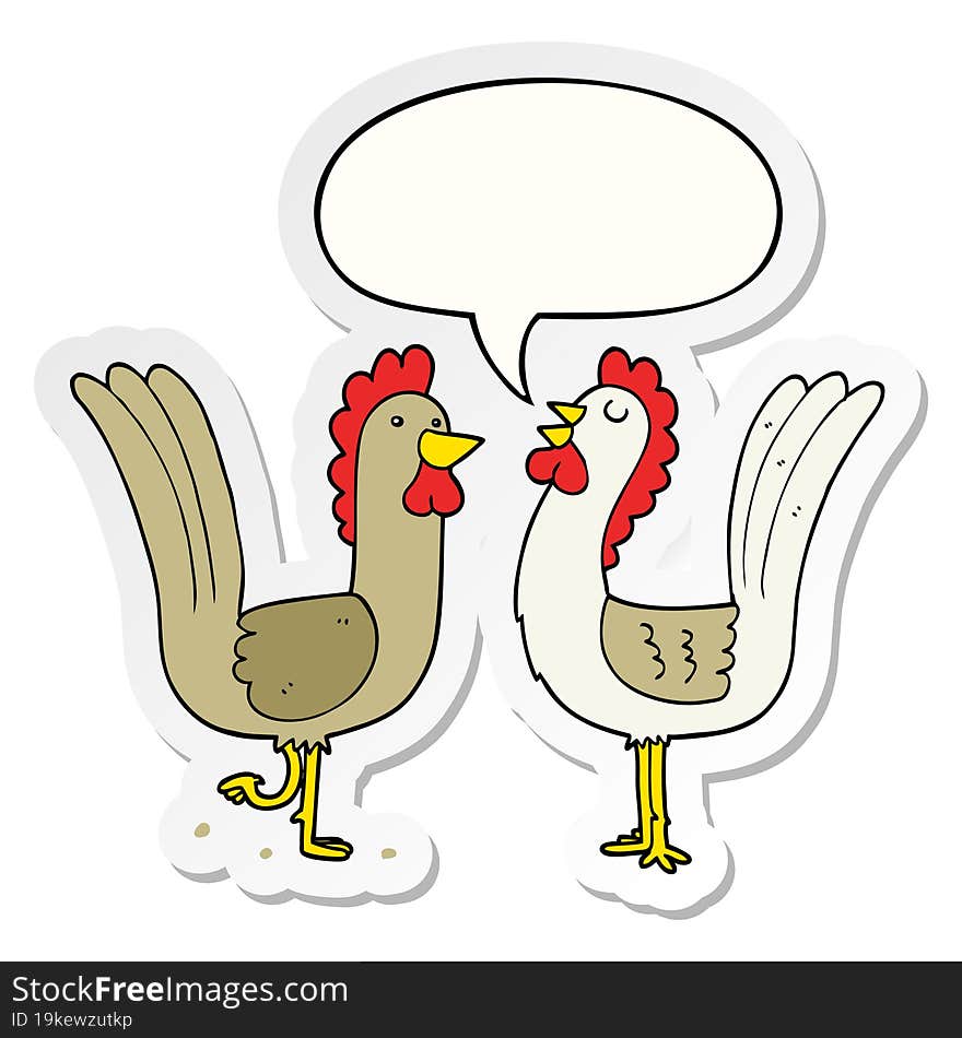 cartoon chickens with speech bubble sticker. cartoon chickens with speech bubble sticker