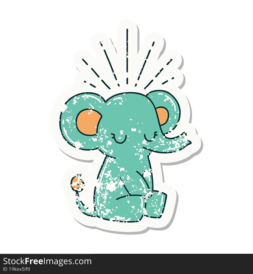 Grunge Sticker Of Tattoo Style Cute Elephant