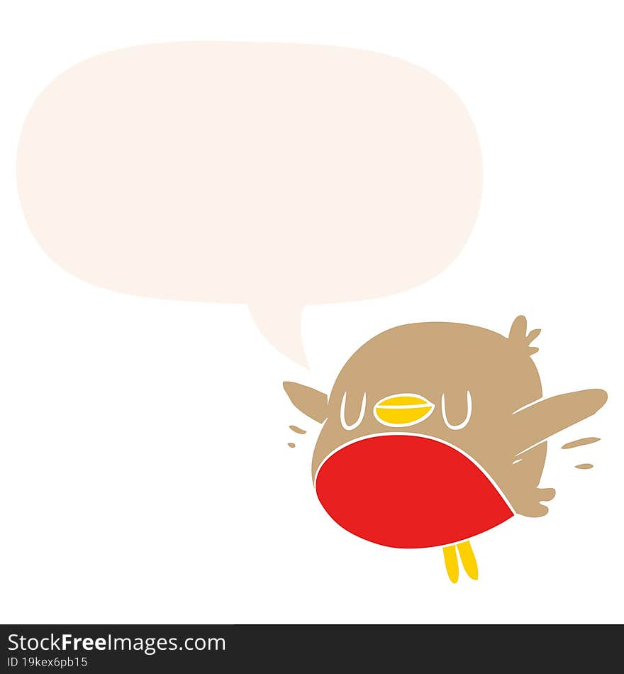 Cute Cartoon Christmas Robin And Speech Bubble In Retro Style