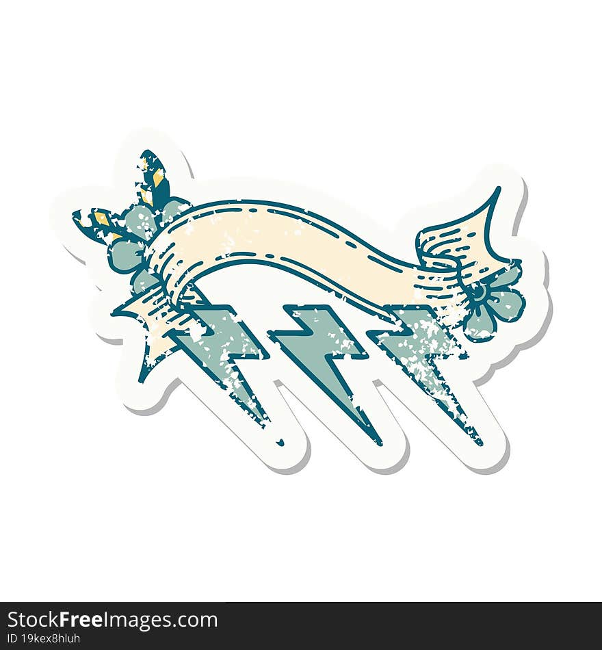 grunge sticker with banner of lightning  bolts