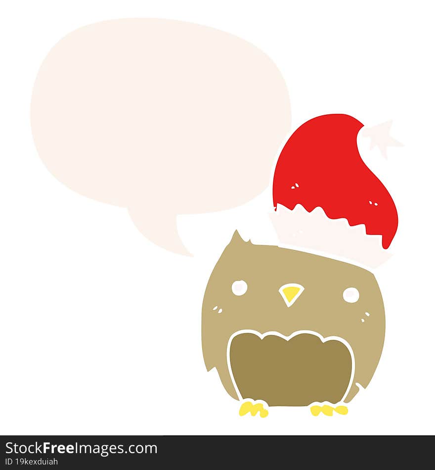 cute christmas owl and speech bubble in retro style